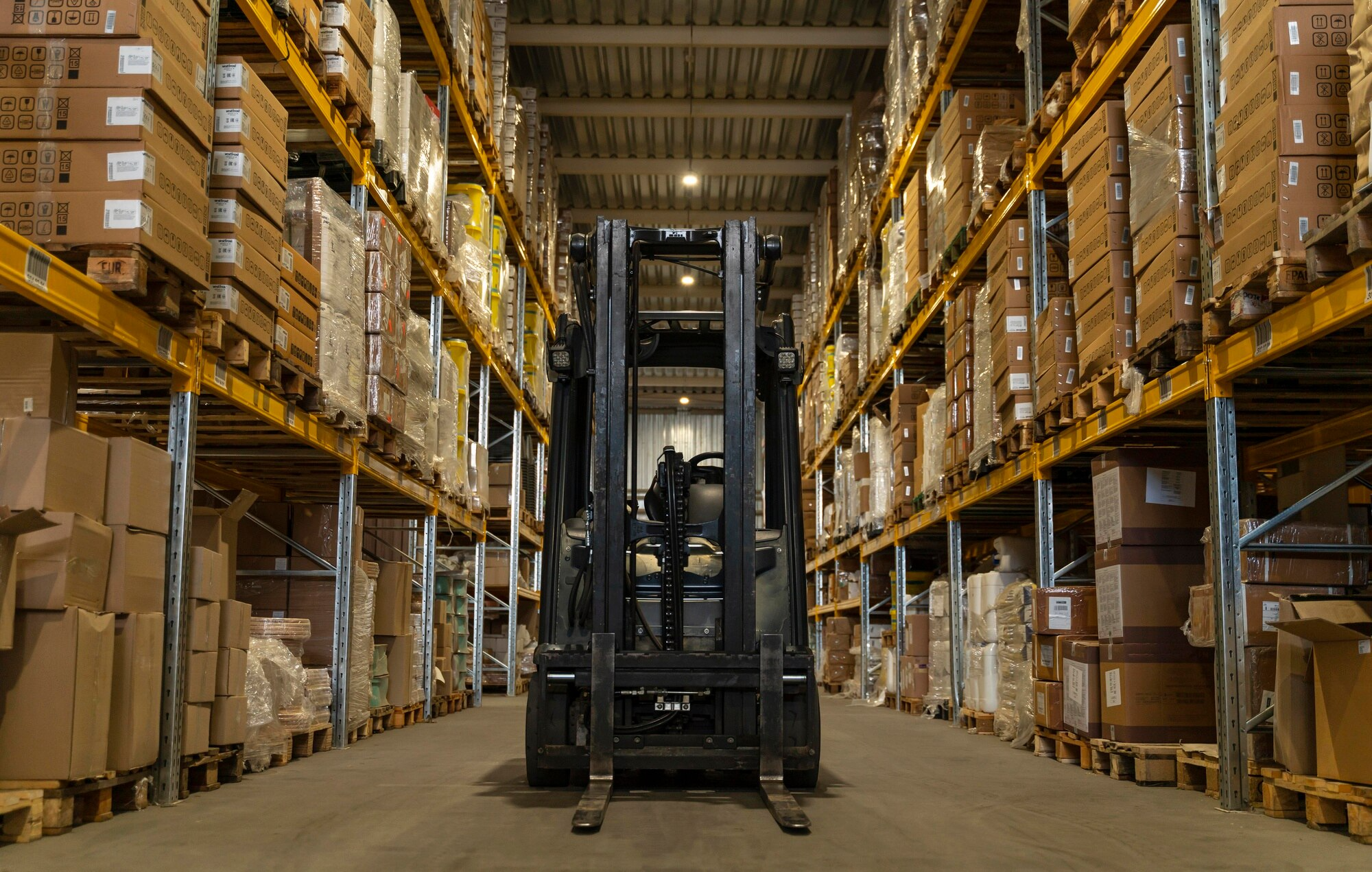 a forklift in a warehouse